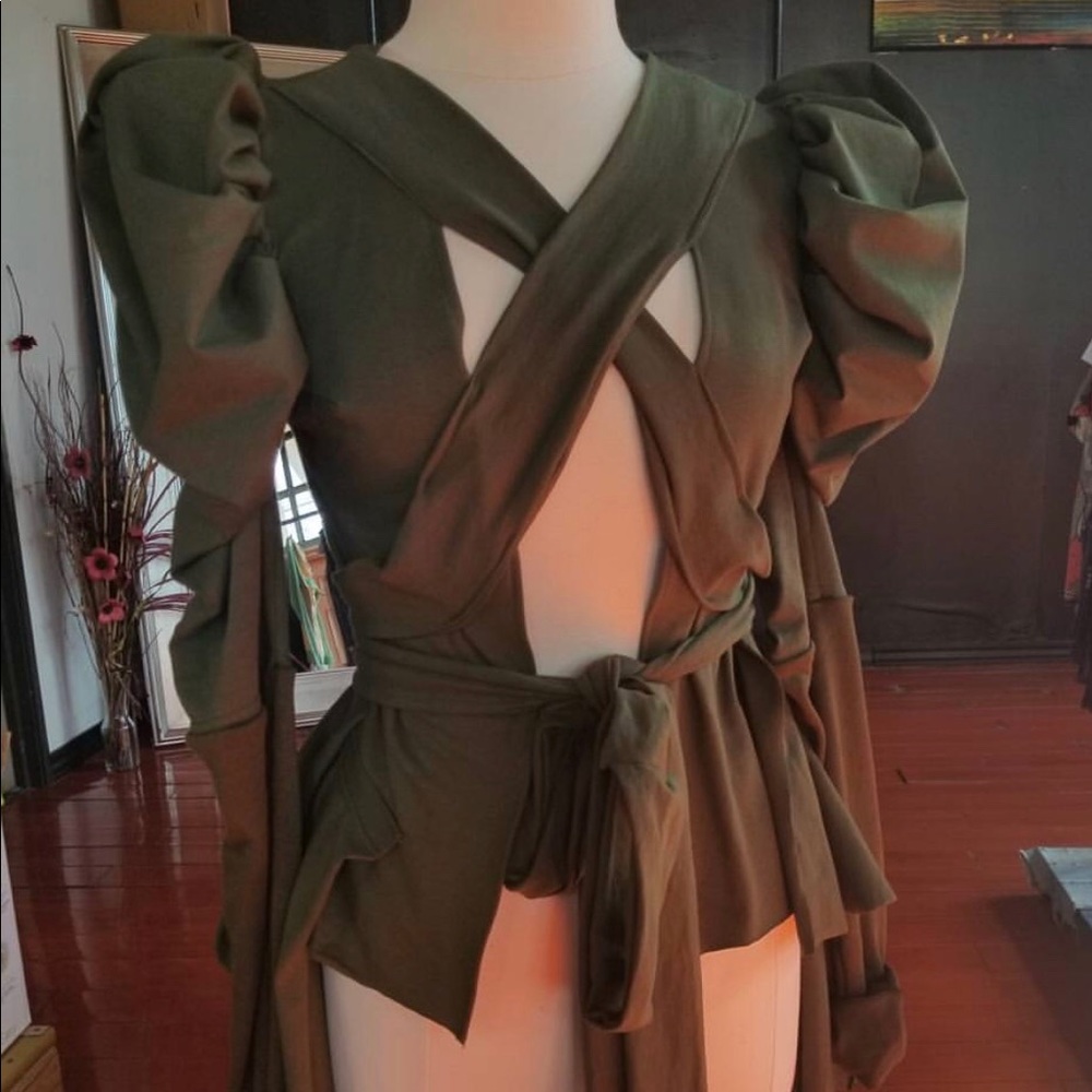 Custom HANDMADE Army Green Fall Cut Out Top